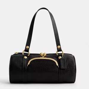 Coach Black Barrel Kisslock Shoulder Bag with Gold Hardware